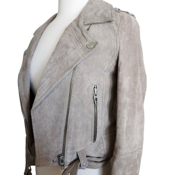 Blank NYC  Leather Moto Jacket  Suede Tan Beige Size XS with belt & zippers - Picture 9 of 16